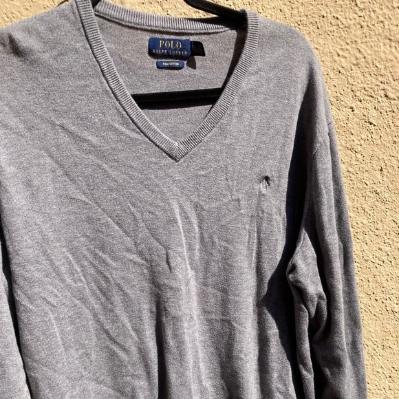 Men's Polo Ralph Lauren Sweatshirt Gray Pony XL V-Neck Cotton Preppy Dad Classic - Picture 8 of 12